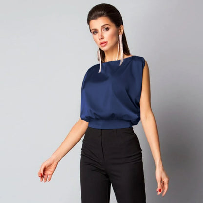 New Summer Clothes Women Solid Sexy Backless Lace up Bow Satin Top Sleeveless Back Hollow Out round Neck Elegant Shirt