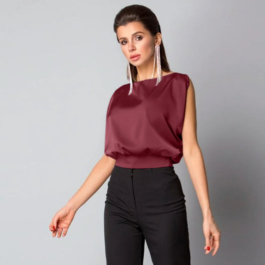 New Summer Clothes Women Solid Sexy Backless Lace up Bow Satin Top Sleeveless Back Hollow Out round Neck Elegant Shirt