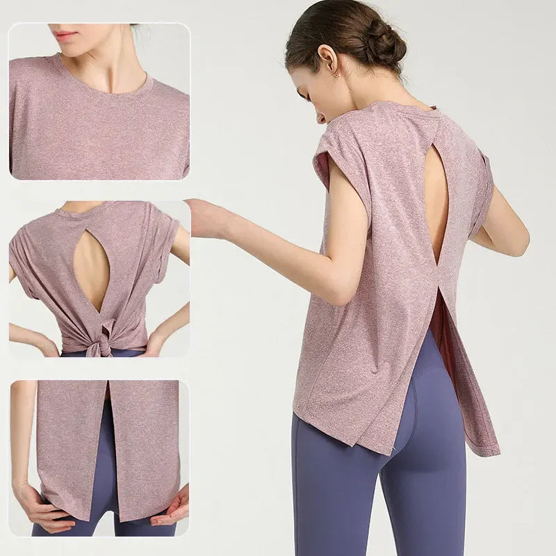 Sport Shirt Temperament Bodybuilding Sportswear T-Shirt Fashion Yoga Clothes Sexy Beauty Back Tops Fitness Clothes Women Fitness